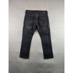 True Religion Mens Size 33 Black Ricky Relaxed Straight Fit Jeans Flap Pocket